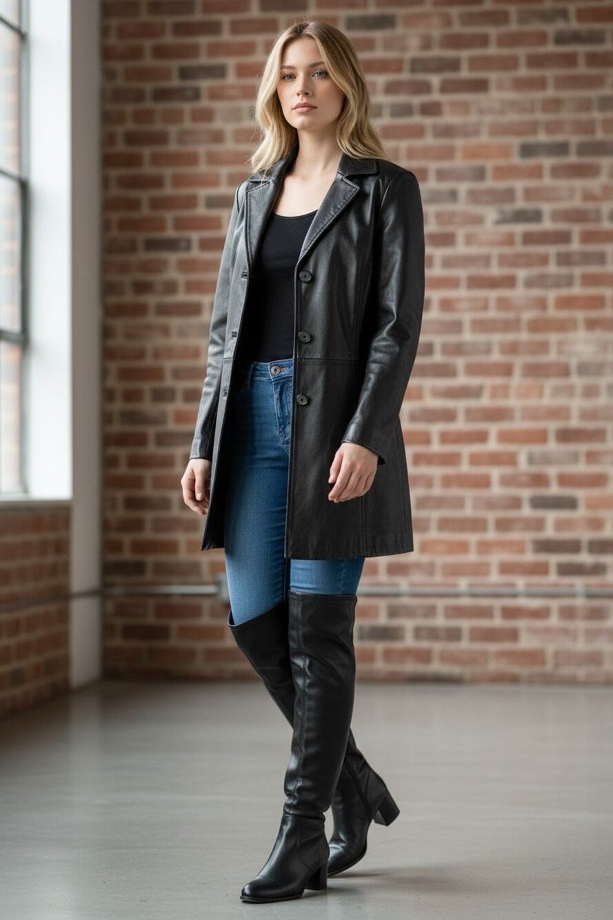 Y2K JLC New York Black Leather Blazer Coat Women's Medium